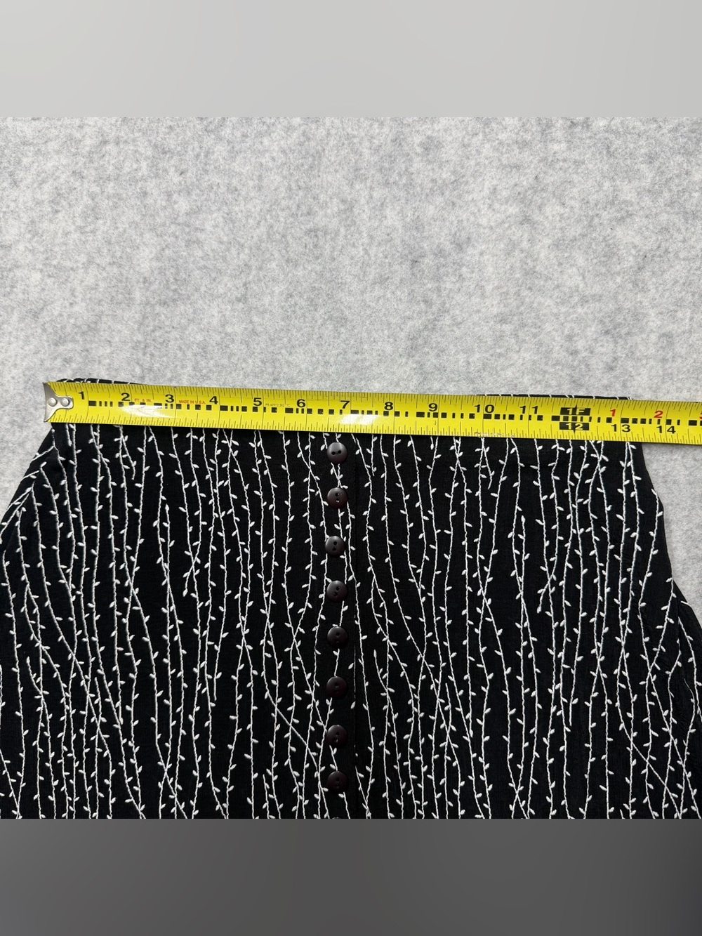 Vintage ES•SE USA Maxi Skirt Medium Black Vine Floral Print Front Button Slit - Picture 10 of 11